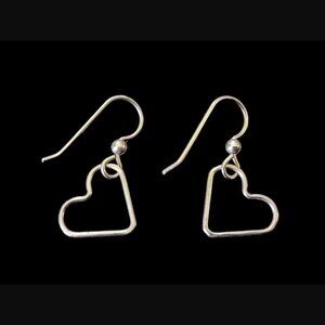 925 Sterling Silver Open Heart Drop Dangle Wire Hook Earrings